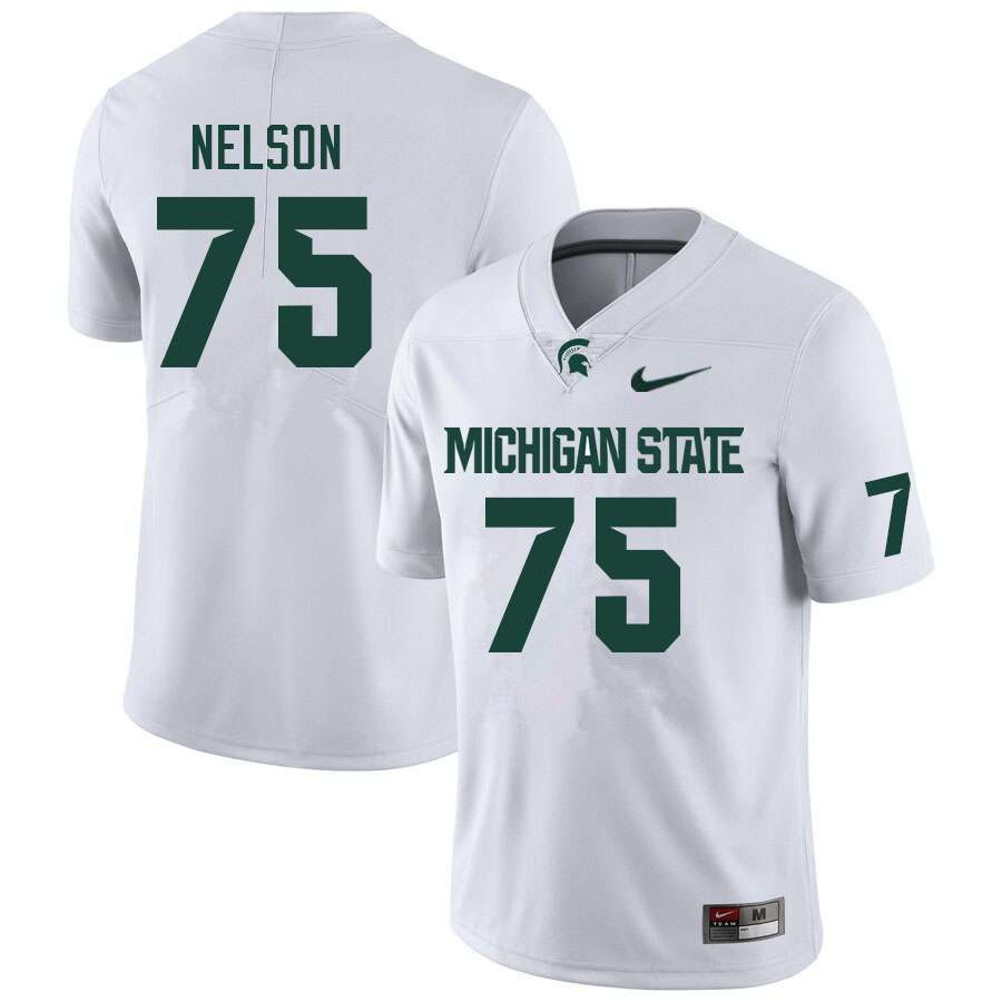 Men #75 Ben Nelson Michigan State Spartans College Football Jerseys Sale-White